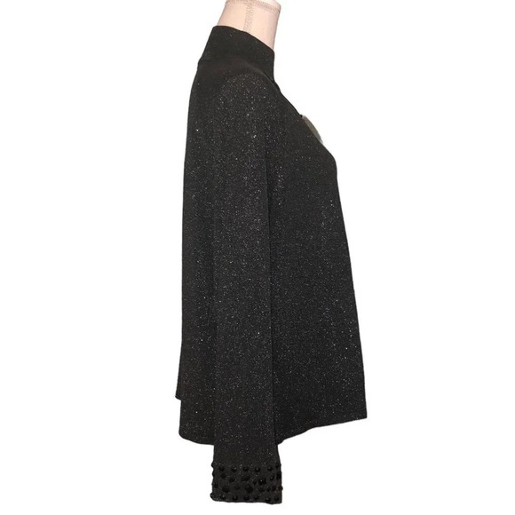 DIANE GILMAN DG2 1X Plus Size Black Silver Metallic Flecks Beads Keyhole Sweater - Picture 7 of 9